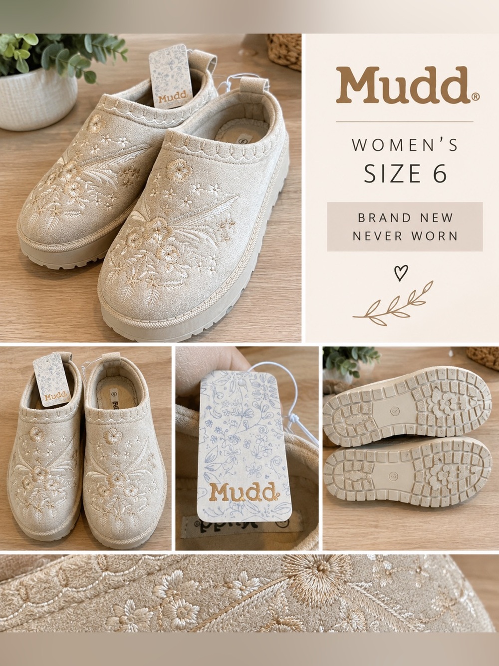 Mudd Women's Slip-On Clog in Beige Embroidered